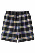 Men's black and blue plaid cotton boxer shorts with elastic waistband