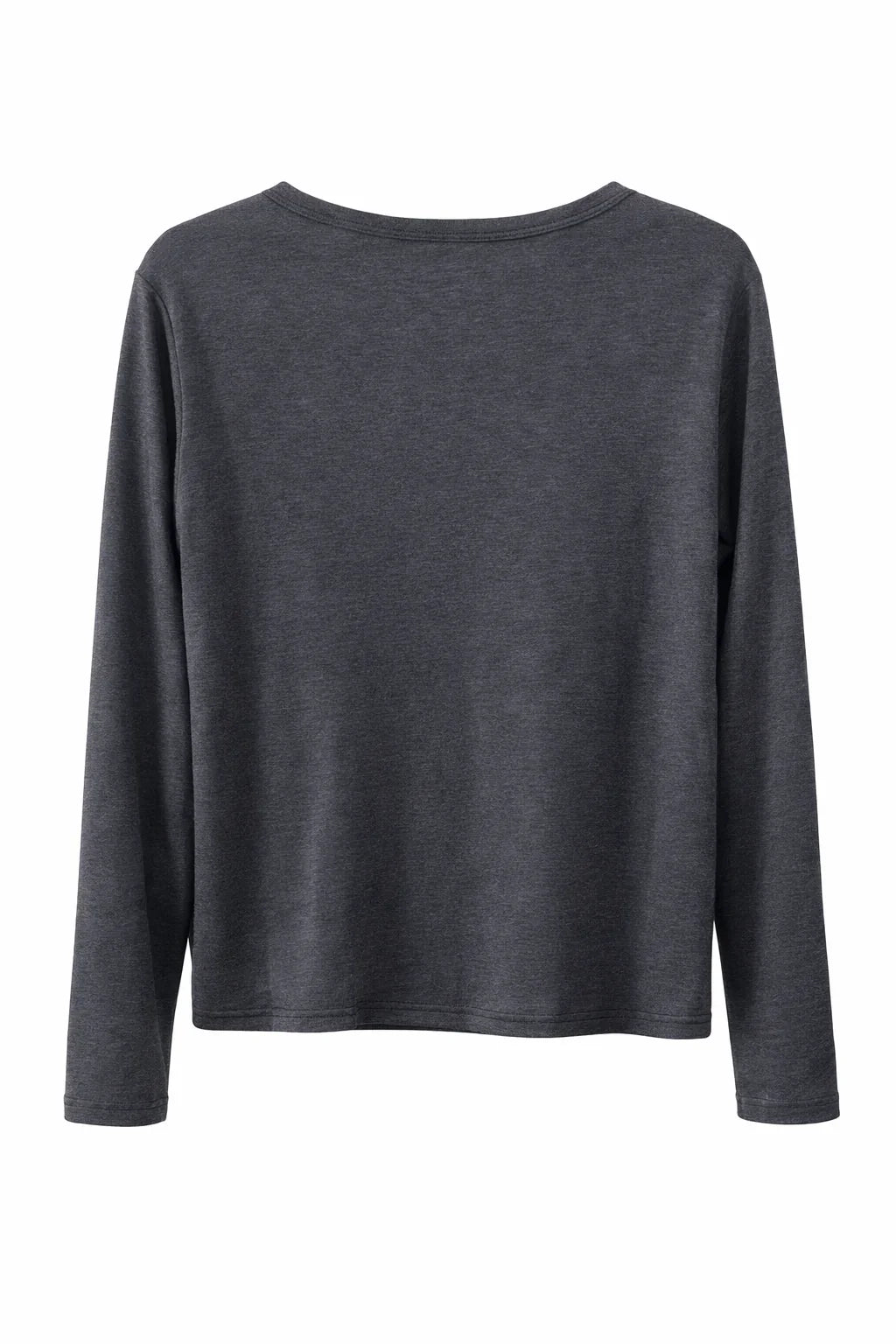 Back view of plain dark grey long sleeve shirt on white background