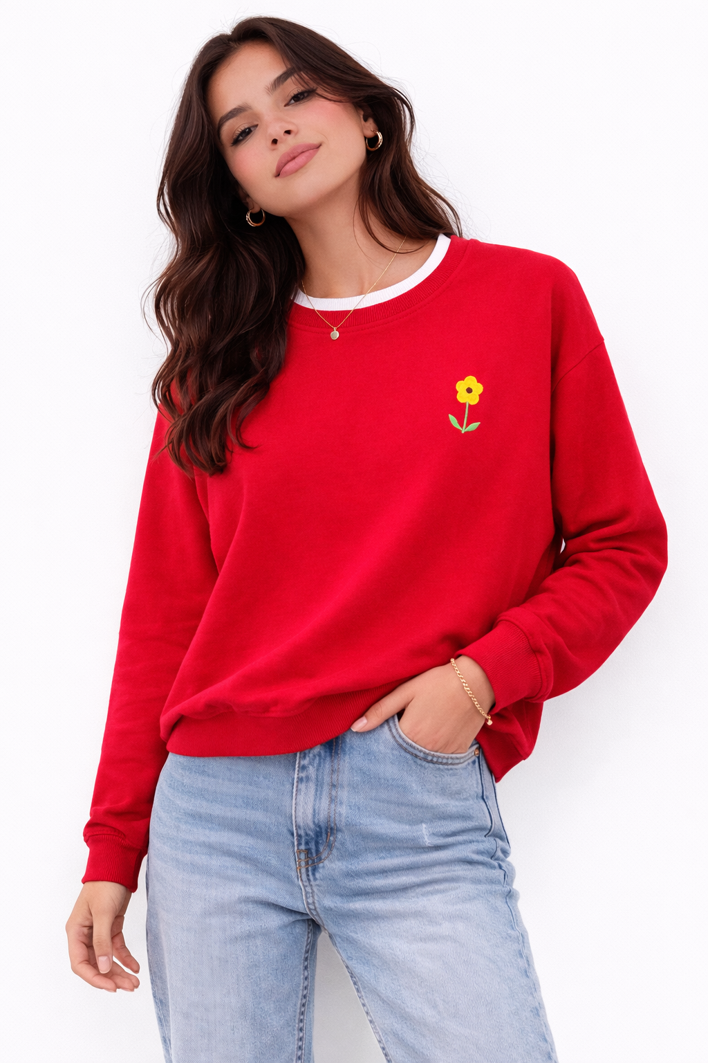 Women's floral embroidered crewneck sweatshirt