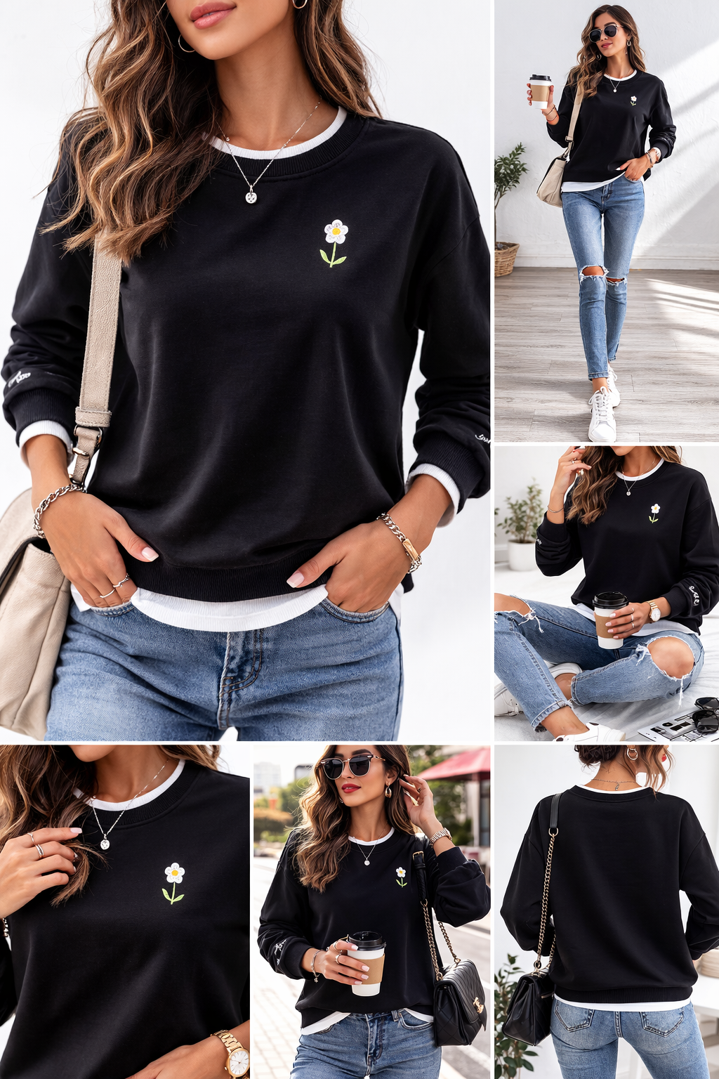 Women's floral embroidered crewneck sweatshirt