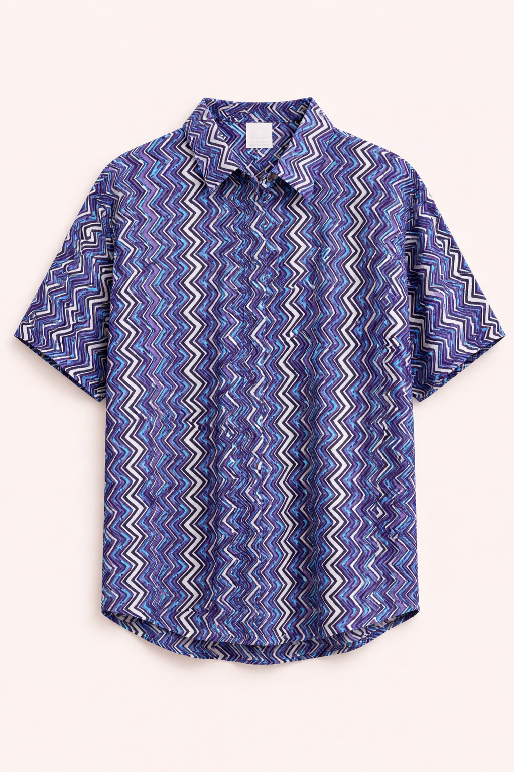 Blue patterned Men's printed casual short sleeve shirt
