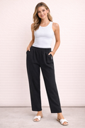 Women's elastic waist casual black pants

