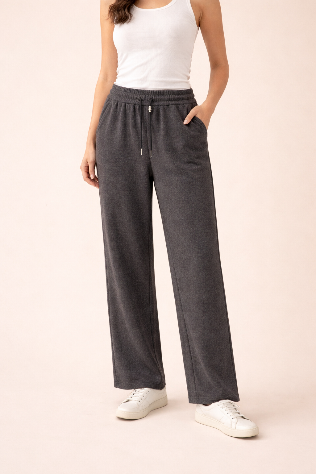 Women's relaxed fit drawstring wide-leg gray pants
