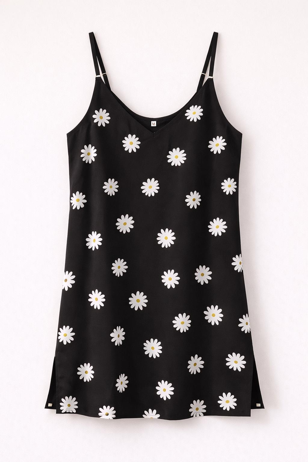 Daisy print slip dress casual summer mini black dress
