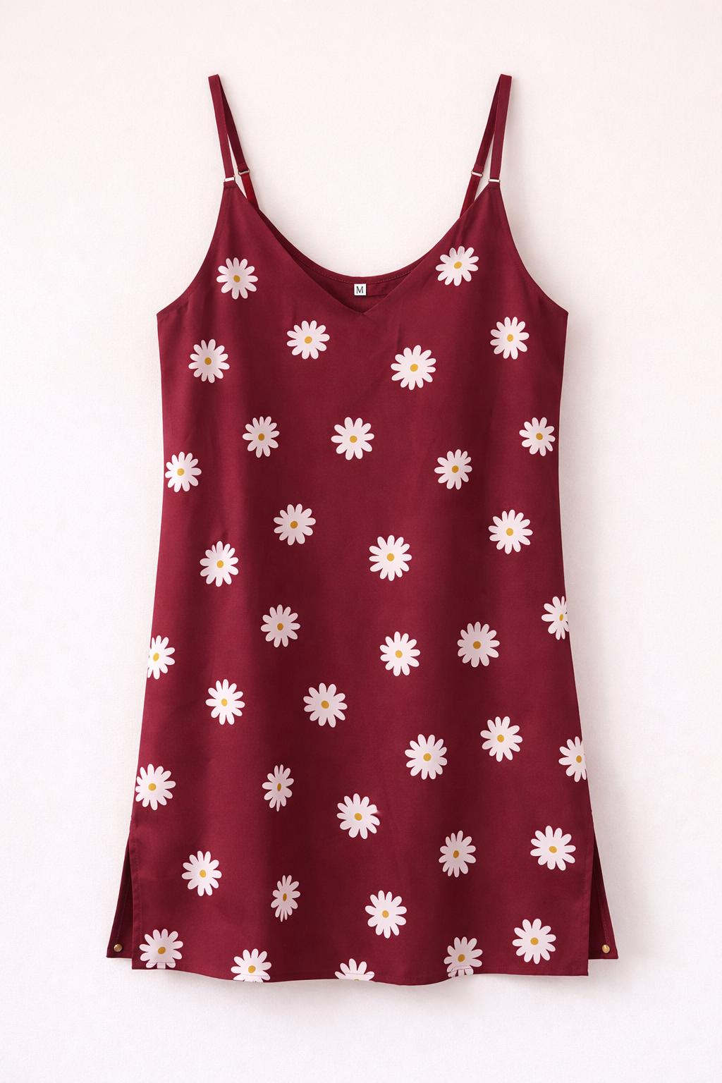 Daisy print slip dress casual summer mini red dress