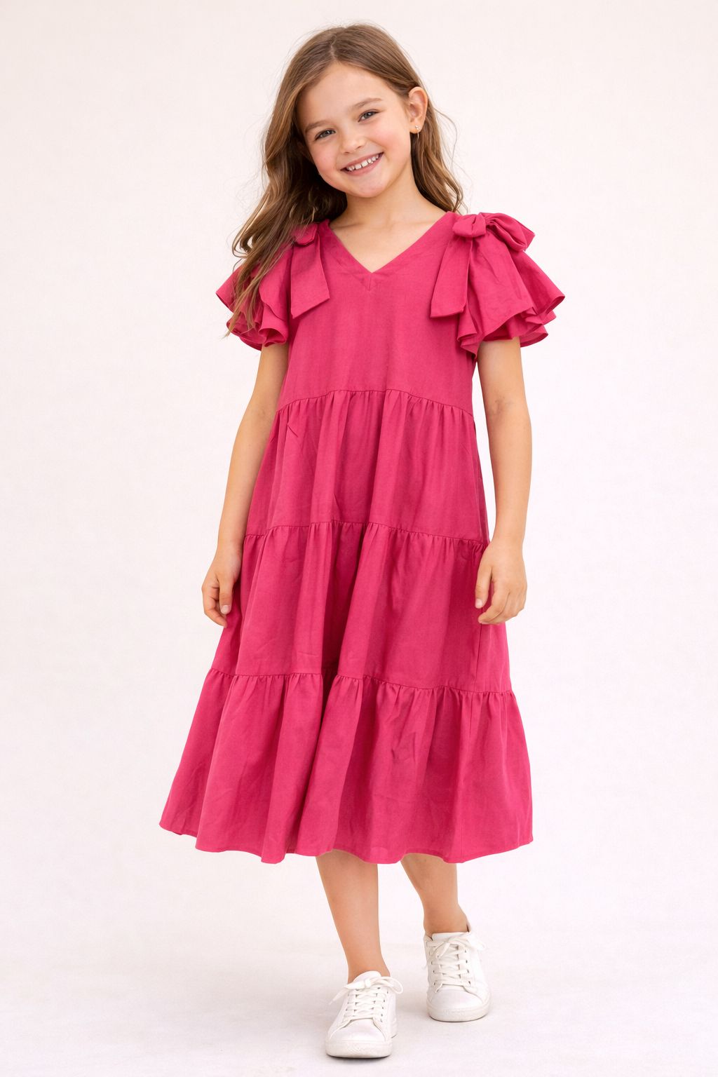 Girls ruffle sleeve tie-neck tiered  black dress
