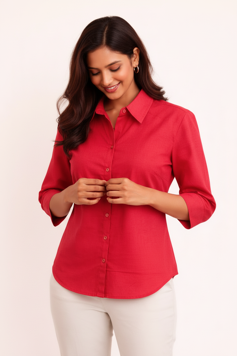 Coral Pink Shirt - Touching Fabric