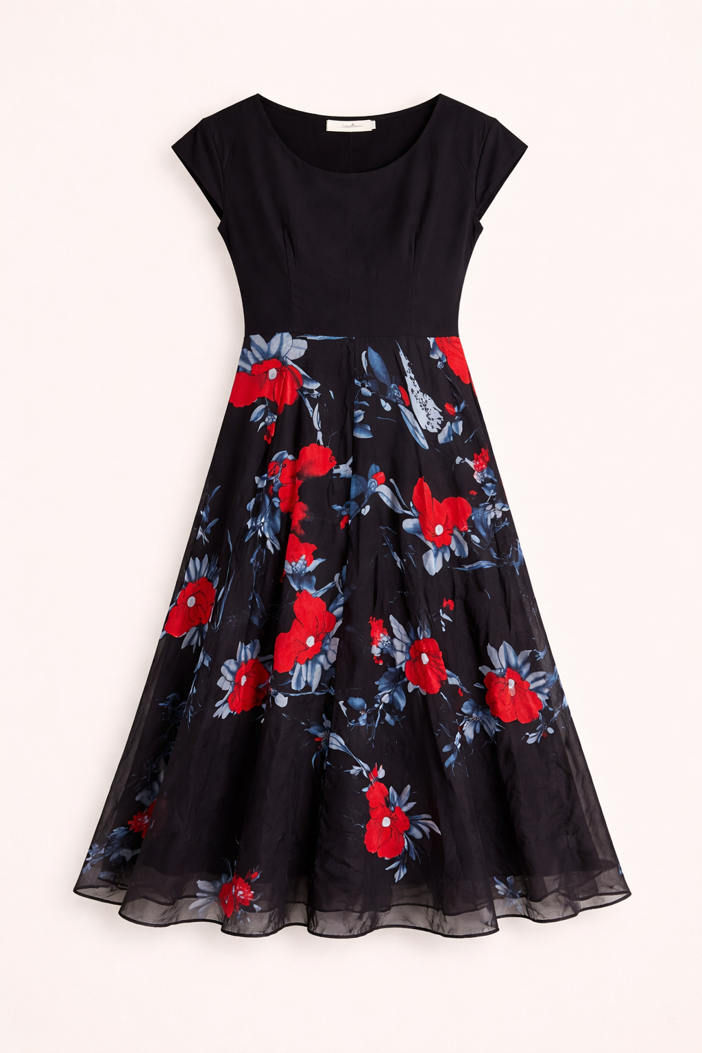 Black Floral Midi Dress – Elegant Below Knee Fit