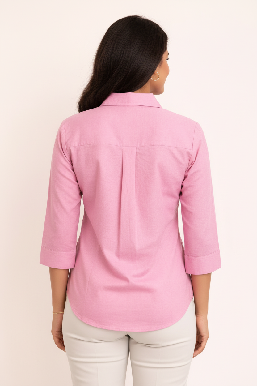 Light pink shirt back view with yoke and pleat detail