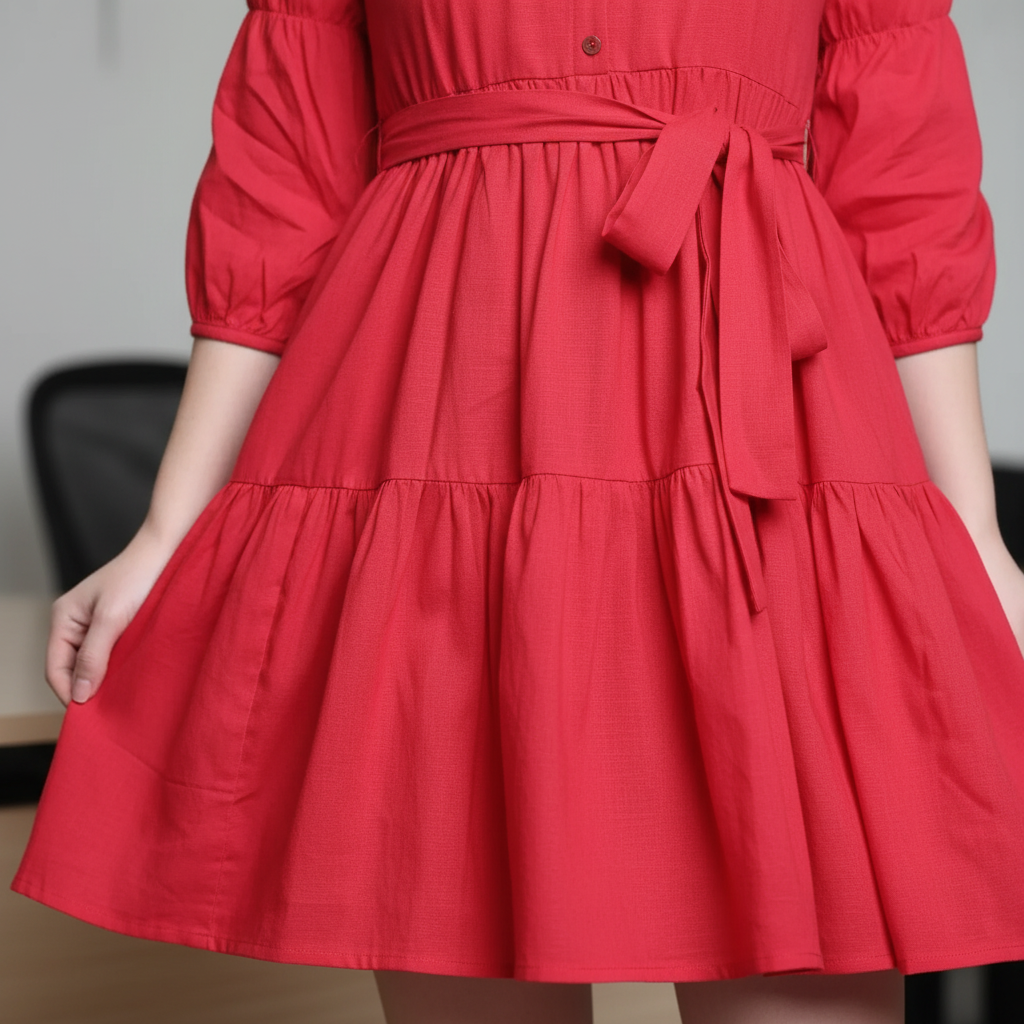 Red Tiered Dress - Detail Office
